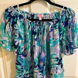 Floral Off-Shoulder Top in Blue and Green